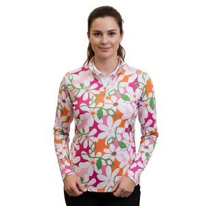 SanSoleil Pink, Orange and White Floral Mock Neck Top